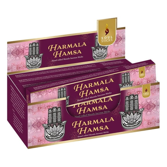 Soul Sticks Harmala Hamsa | 12 Boxes of Hand Rolled Natural Incense Sticks for Space Clearing Removing Negative Energy | Bulk Incense