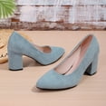 thumbnail image 4 of Suede Heels for Women Classic Solid Color Closed Pointed Toe Chunky Heeled Slip on Pumps Shoes Casual Dressy Business Work Shoes Blue Size 8.5, 4 of 7