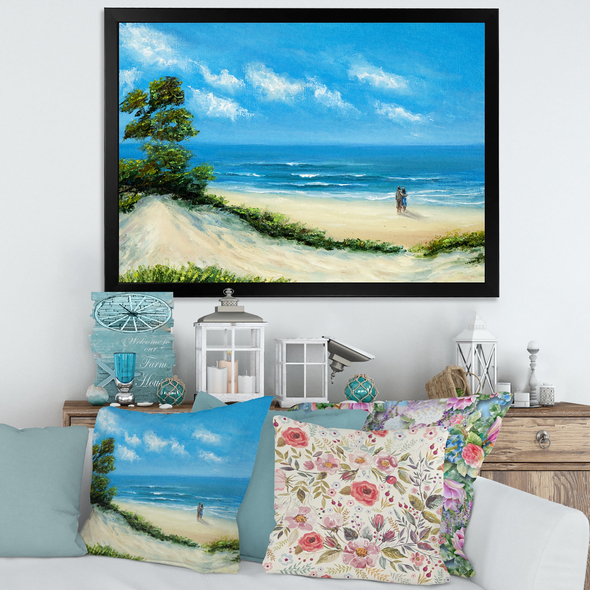 Designart 'Couple At The Beach In Sunlight' Nautical & Coastal Framed Art Print