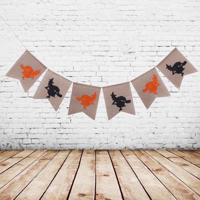 Halloween Witch Sign Halloween Burlap Banner Home Party Hanging Decoration BLESIY banner de arpillera de halloween