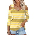 thumbnail image 3 of JYLPZYR Womens T Shirt Women's Tops V Neck 3/4 Sleeve Shirts Casual Blouses Cold Shoulder Tops Basic Tees Floral Print Tshirts (Yellow,S), 3 of 5
