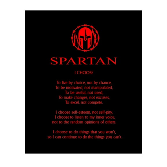 Spartan Code Affirmations - Motivational Quotes Wall Art Decor, Black & Red Gloss Warrior Inspirational Poster Print for Home, Gym & Office Decor