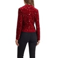 thumbnail image 3 of BLAZER METÁLICO DE VELVET CON ESTRELLAS PARA MUJERES, IMPRESO, DE UNA SOLA BOTÓN, CROP, ROJO-ESTRELLA, 3 of 6