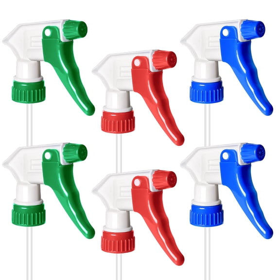 Universal Spray Bottle Replacement Nozzle 6 Pack - Heavy Duty Mist & Stream Trigger Sprayer for 16oz 24oz 32oz Bottles, 10.2 Inch Dip Tube for Cleaning Solutions, Car Detailing, Household Uses