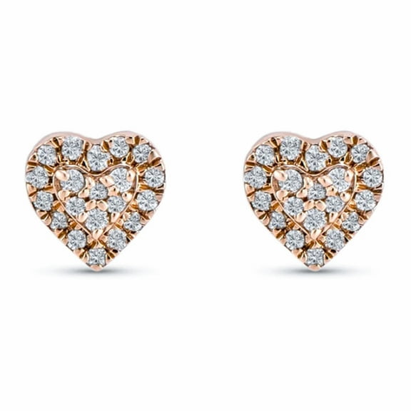Women's Rose Gold 925 Sterling Silver Honey Comb Set Heart Stud Screw Back Earrings