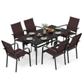 thumbnail image 1 of Gymax 7PCS Patio Dining Set for 6 Metal Table w/Umbrella Hole & 6 Stackable Armchairs Coffee & Black, 1 of 10