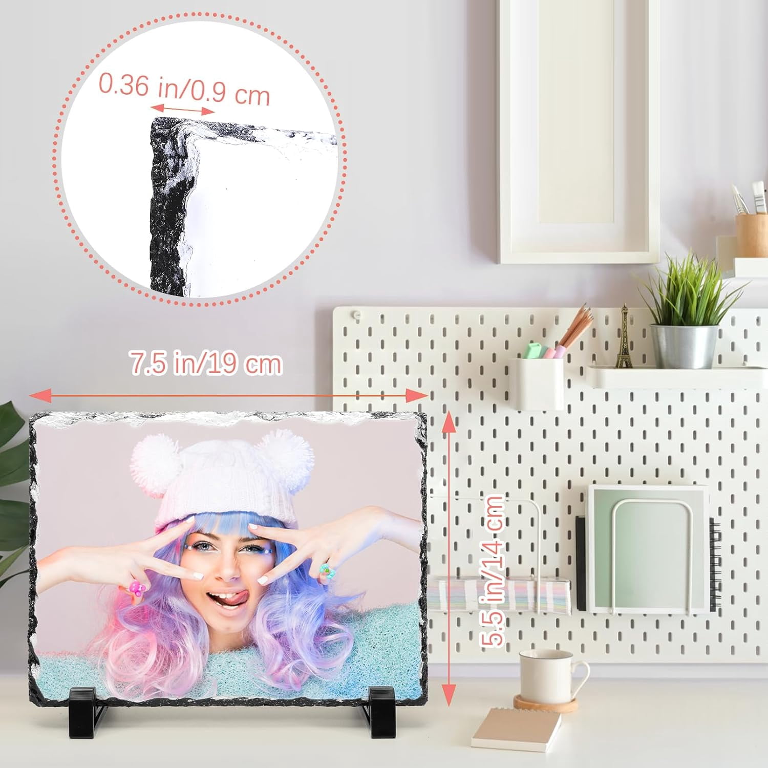6 Pcs Sublimation Blank Slate, 7.5 x 5.5 in Heat Transfer Rock Photo Plaque with Display Stand,Sublimation Slate Blanks Custom Stone Slate Picture Frame for Desktop Souveni Decoration