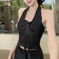 thumbnail image 2 of Women's Y2K Lace Trim Halter Tank Top - Sexy V Neck Backless Crop Top Tie Front Camis Sleeveless Summer Going Out Streetwear Casual Slim Fit Tee, 2 of 3