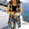 thumbnail image 5 of MaFYtyTPR Women Sleeveless Hooded Outerwear Plaid Button Down Long Vest Women's Fall Winter Fashion Mid Length Checkered Jacket A-Gray M, 5 of 6