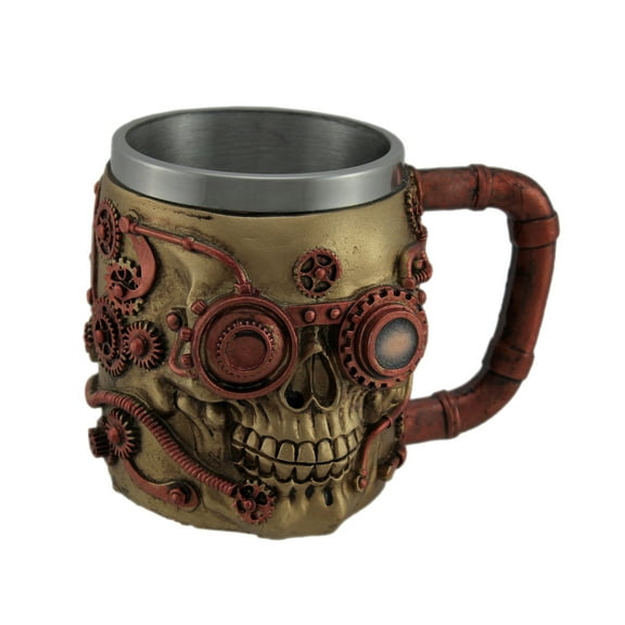 Zeckos Metallic Copper Finished Steampunk Skull Decorative Mug