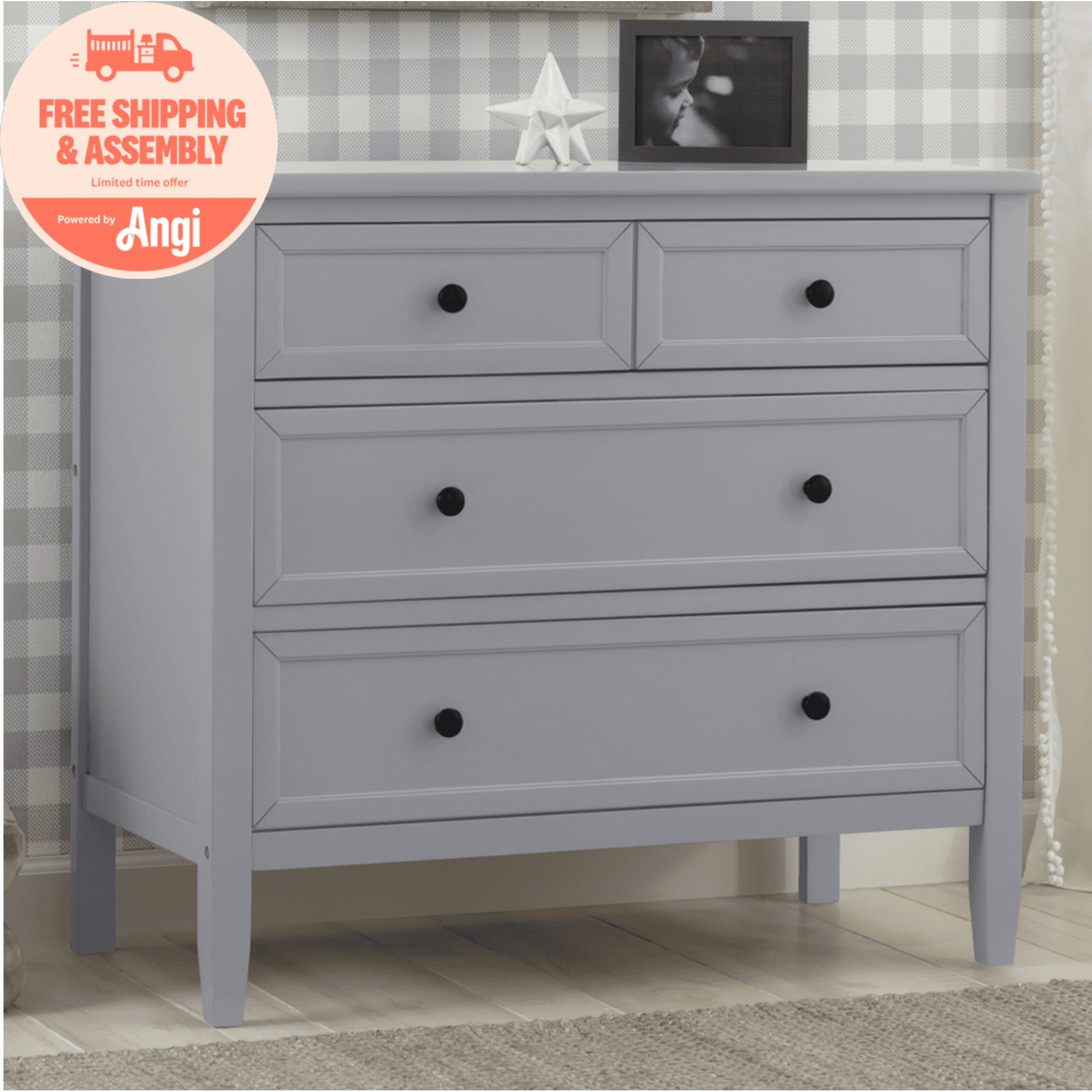 Delta Children Epic 3 Drawer Dresser with Interlocking Drawers - Greenguard Gold Certified, Grey