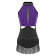 thumbnail image 4 of TiaoBug Women's Latin Dance Dress Backless Halter Neck Tassels Fringe Skirt Leotard Salsa Tango Dancewear Purple M, 4 of 6
