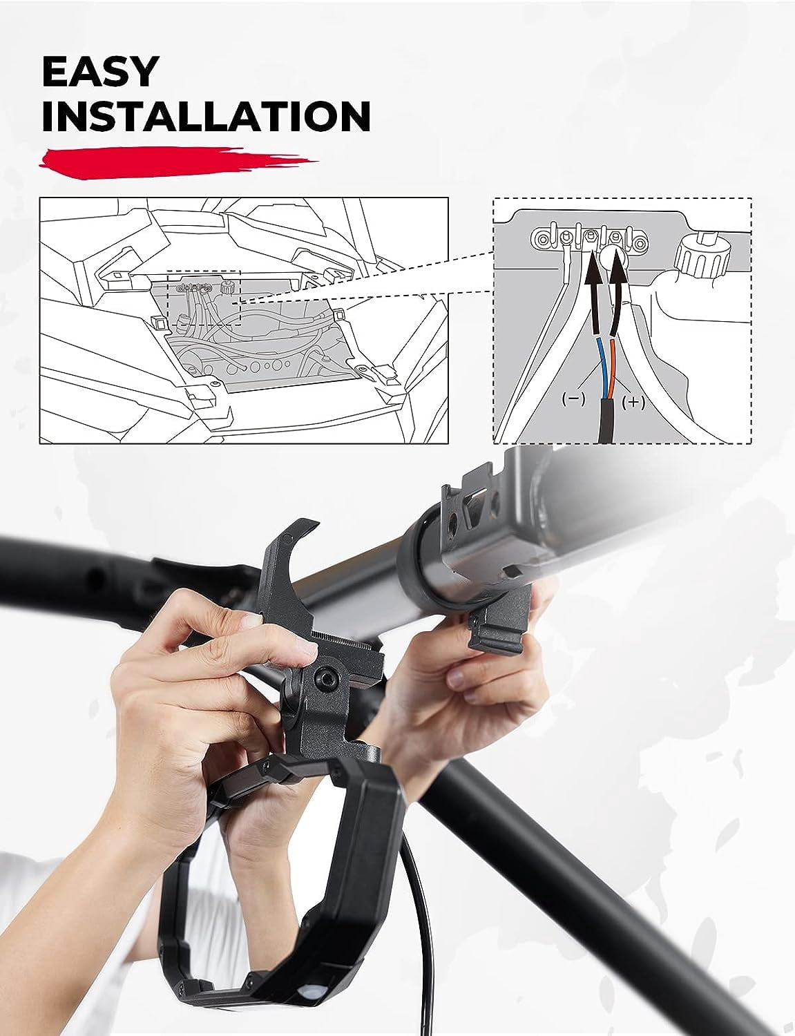 KEMIMOTO UTV Rear View Center Mirror w/ Light Heavy-Duty Compatible with 1.5" -2" Roll Bar Polaris RZR Kawasaki Mule Pioneer Talon Can Am X3
