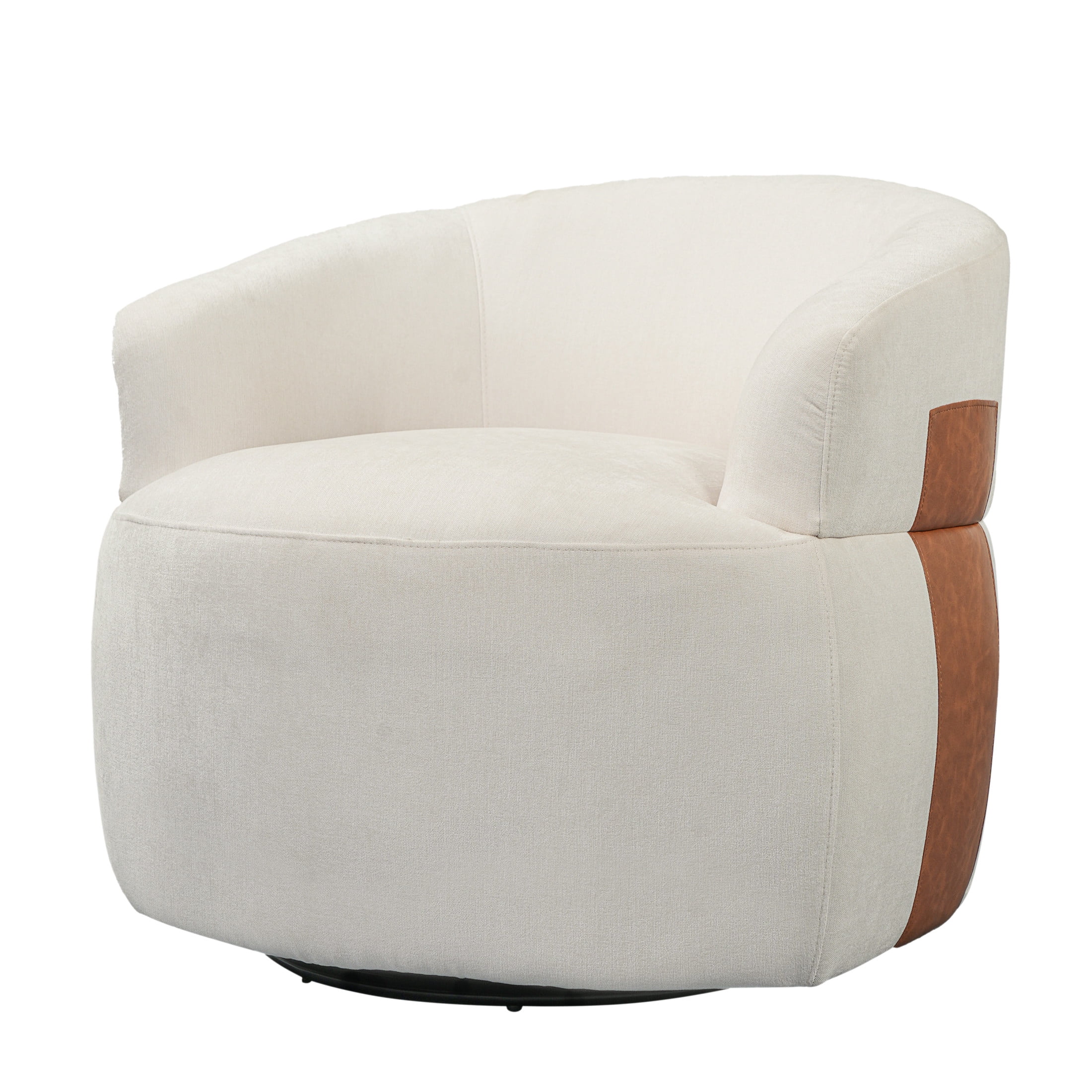 Christopher Knight Home Modern 360° Swivel Barrel Accent Chair, Polyester Fabric with Leather Accent, White