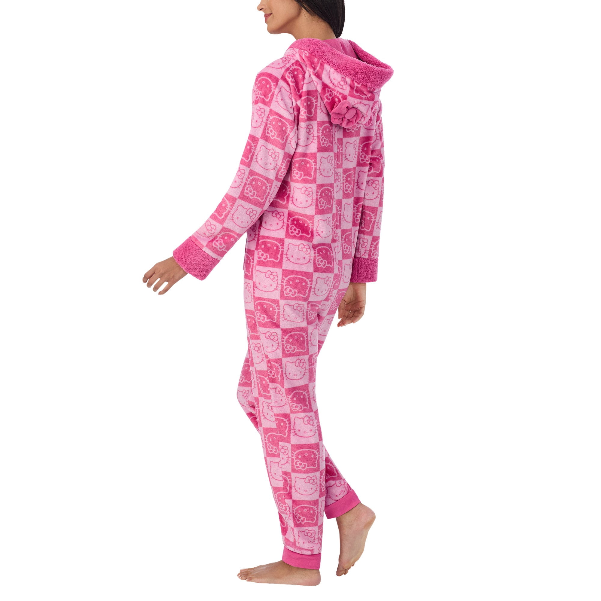 Women's One-Piece Onesie Cozy Lounge Fleece Pajama in Pink / Hello Kitty Sanrio (L)