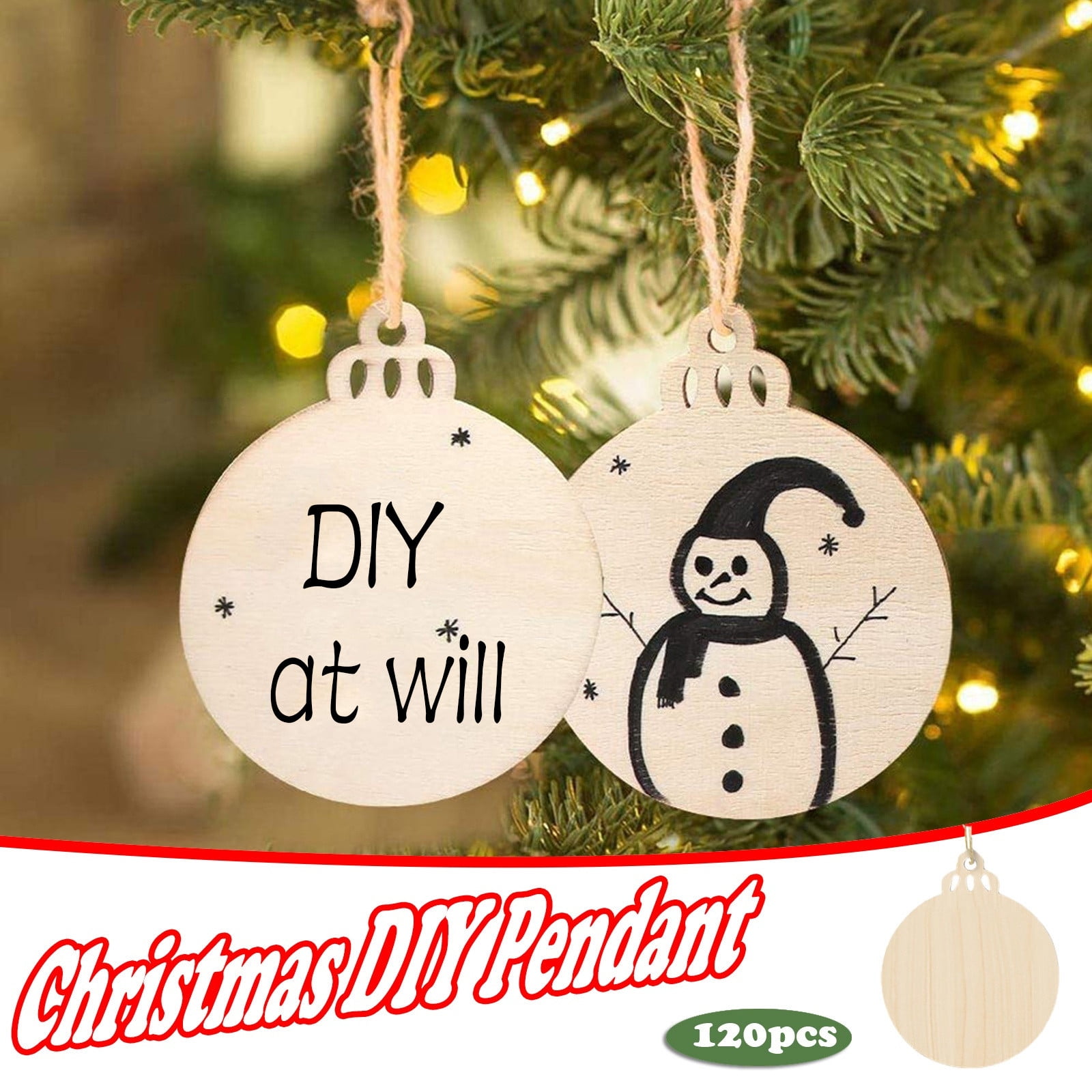 Wood Christmas Ornaments Hanging Pendant Home Decor Christmas Tree DIY Craft 