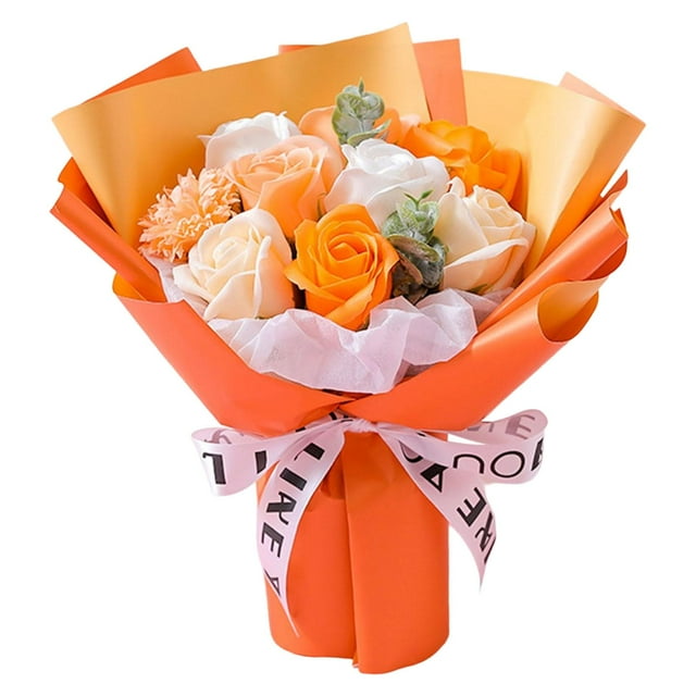 Ramo de jabón perfumado con rosas artificiales para la fiesta del Día de San Valentín de la madre naranja