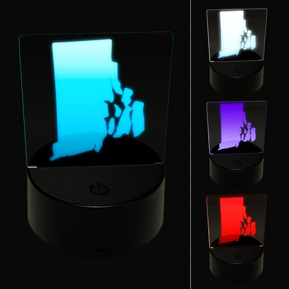 Rhode Island State Silhouette LED Night Light Sign 3D Illusion Desk Nightstand Lamp