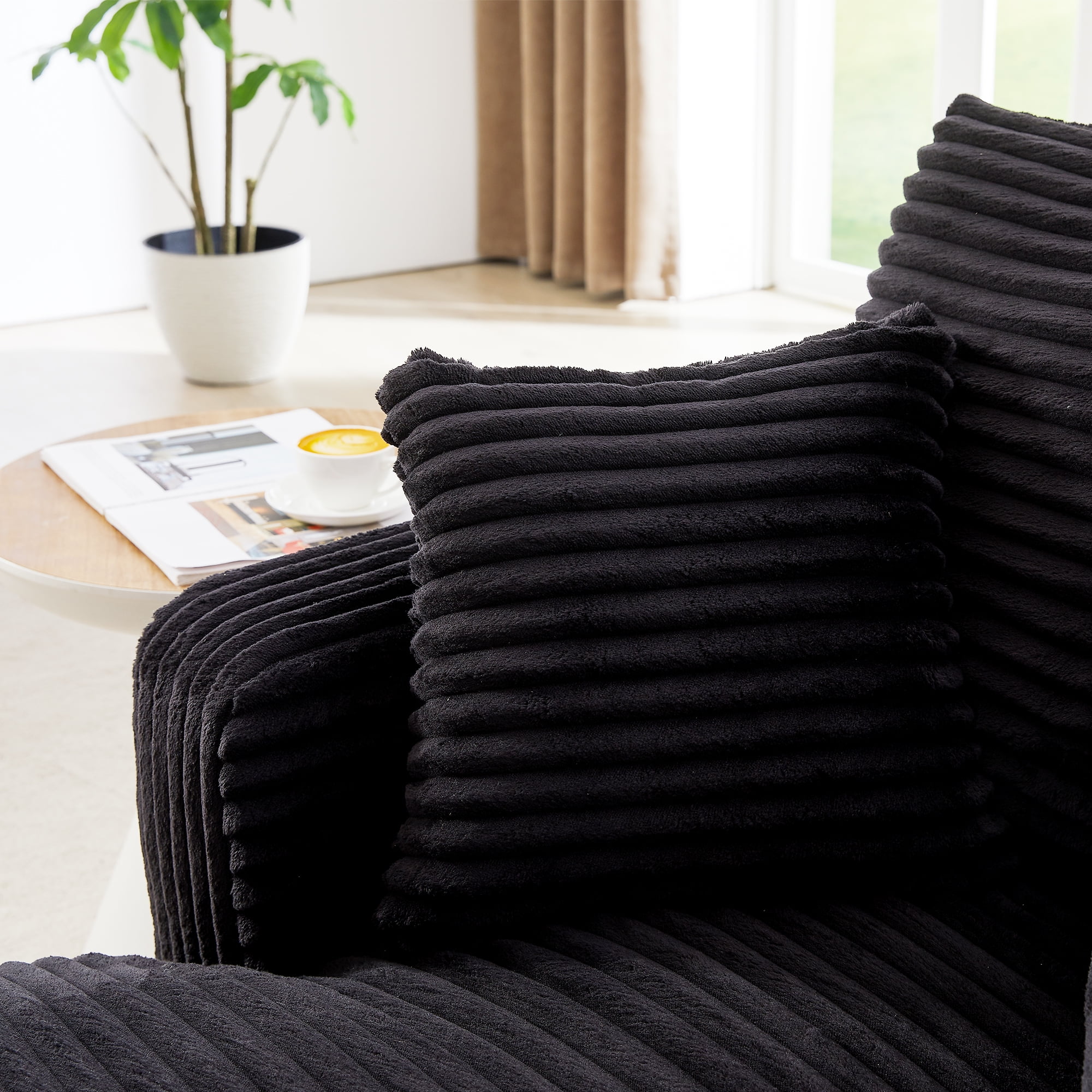 MAYEERTY Corduroy Single Chaise Lounge Sofa, Modern Comfy Sleeper Couch for Apartment, 65×39" Black