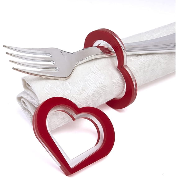 RCZ Décor Heart Valentine Napkin Rings | Acrylic | 8 PC, Red