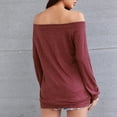 thumbnail image 4 of XFLWAM Women Long Sleeve Off Shoulder Tops Casual Loose Fit Pullover Shirts Solid Color Sweatshirt Wine Red XL, 4 of 5