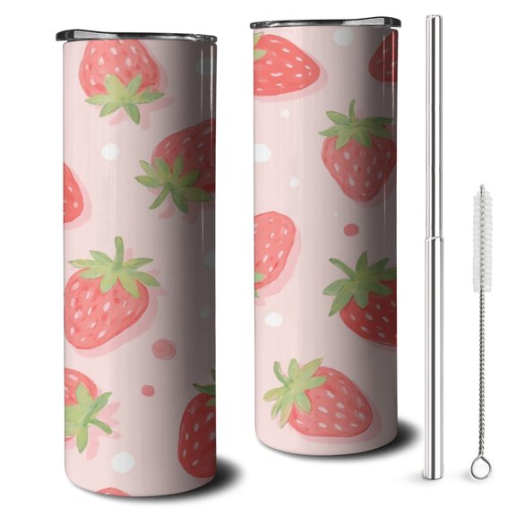 Strawberry Slim Tumbler with Lid Straw Stainless Steel Travel Cups Modern 20 oz Tumbler for Home Office Supplies Birthday Christmas