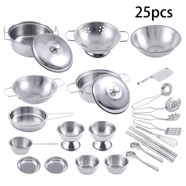 25 uds. Casa de acero inoxidable para niños, juguetes de cocina, utensilios de cocina para jugar