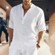 thumbnail image 4 of Men's Linen Loose Fitting T-shirt Casual Plus Size Long Sleeved Shirt For Spring And Summer, 4 of 5