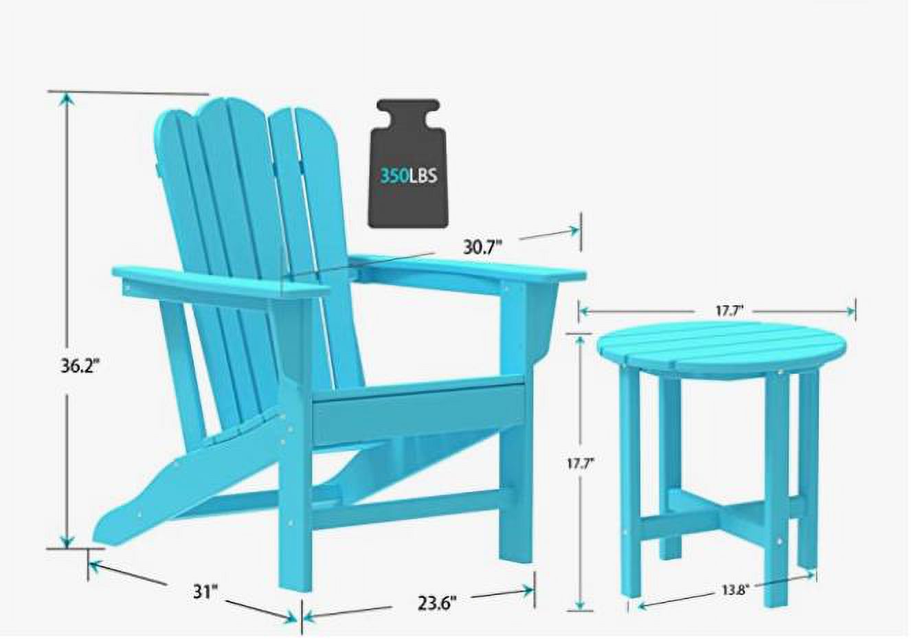 UBesGoo 2 Plastic Adirondack Chairs Outdoor Side Table. Outdoor Adirondack Chair Patio Lounge Chairs Classic Design (Blue) - image 2 of 4