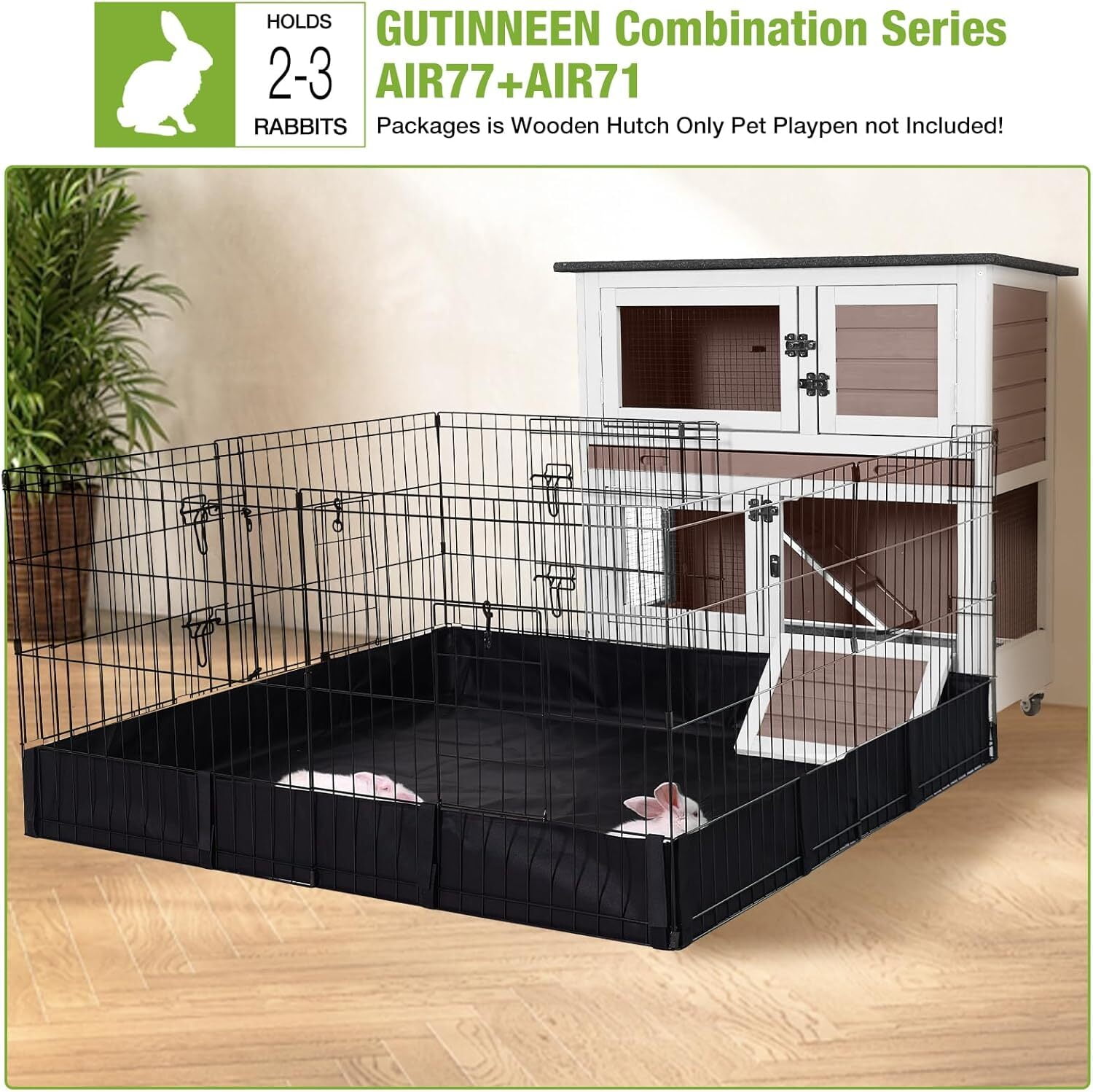 MEDEHOO Rabbit Hutch Indoor Mobile Outdoor Bunny Cage with Openable Middle Door, Two Story Guinea Pig Cage with Wheels, 36"L x 17.7"W x 36.4"H (Brown)