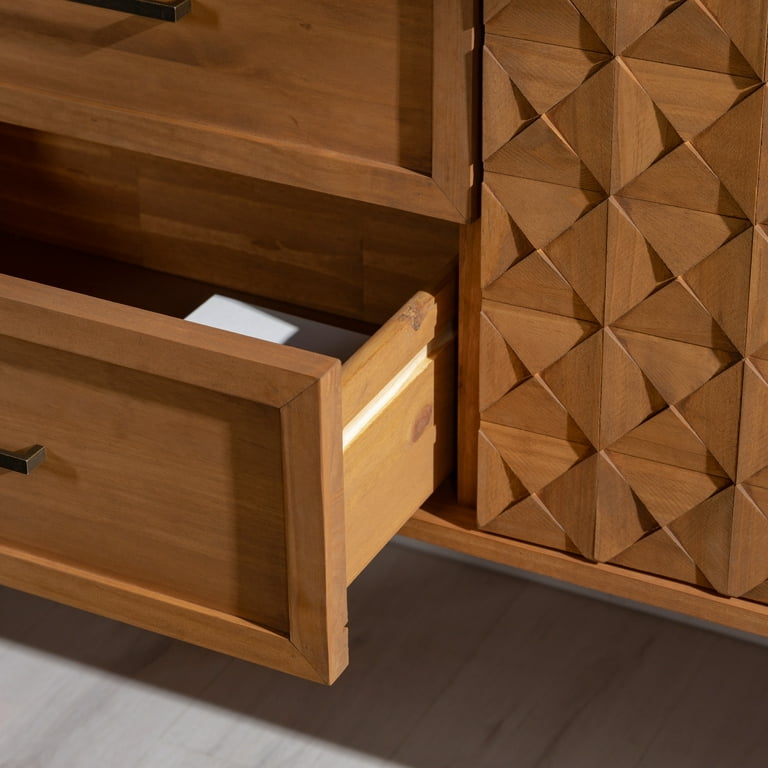Walker Edison Boho Geometric Storage Wood Sideboard, Caramel