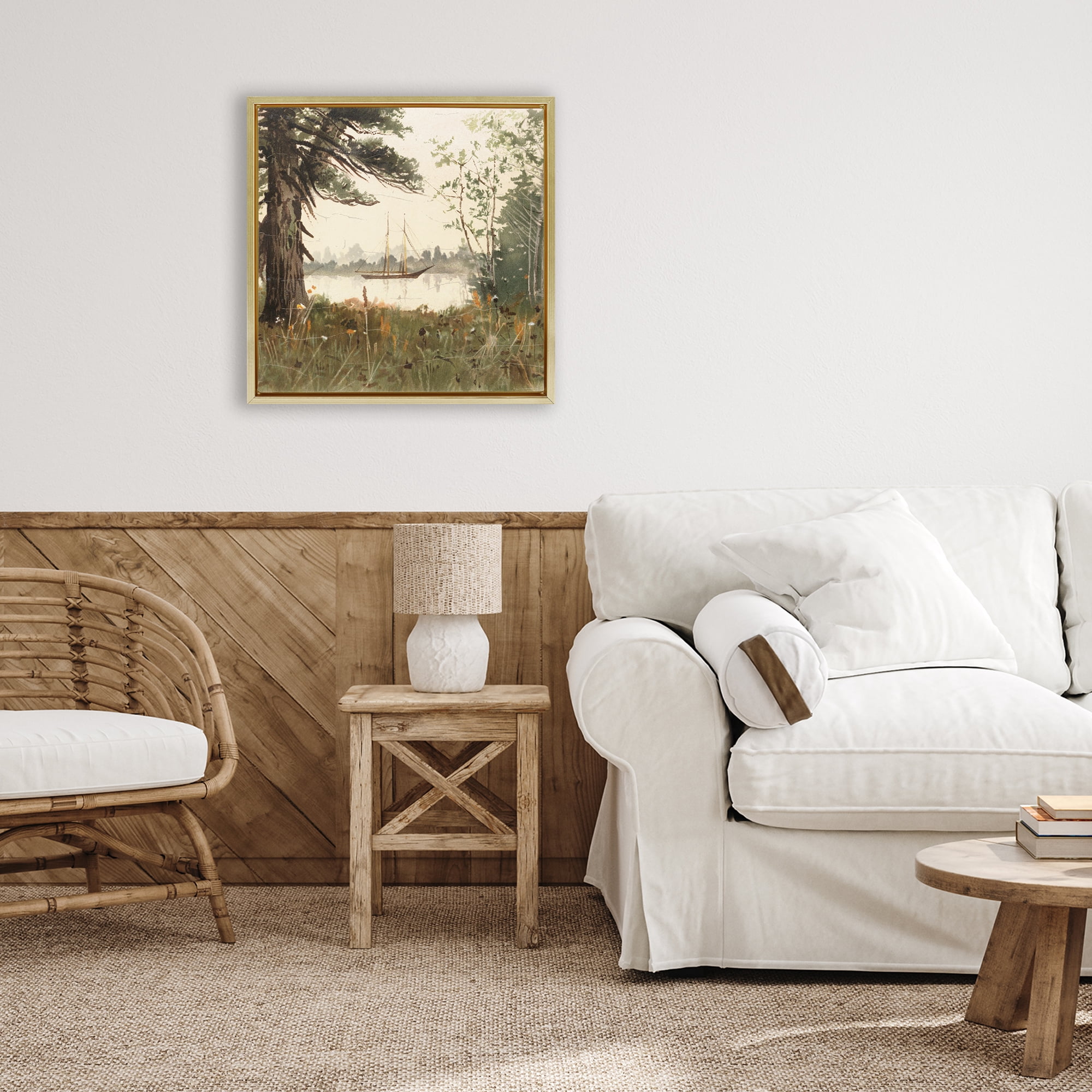 Stupell Industries Boating View Through Trees Gold Framed Floater Canvas Wall Art, design by Lula Bijoux & co.