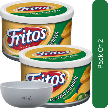 Fritos Flavored Cheese Dip Jalapeno Cheddar, 9 Oz, Canister-2pk, With White Bowl By OMA