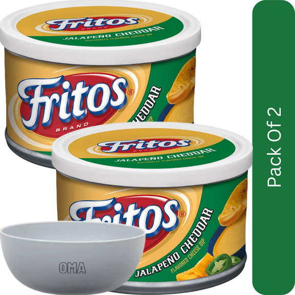 Fritos Flavored Cheese Dip Jalapeno Cheddar, 9 Oz, Canister-2pk, With White Bowl By OMA