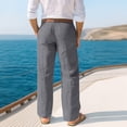 thumbnail image 4 of Domuza Men's Linen Pants Stylish Casual Pleated Straight Leg Dress Trousers Spring Summer Baggy Lightweight Beach Pants with Pockets Gray 3XL, 4 of 5