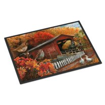 Carolines Treasures PTW2004JMAT Fall Covered Bridge Door Mat Indoor Rug or Outdoor Welcome Mat 24x36 Doormat  36"L x