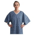 thumbnail image 2 of 3 PK 3XL Hospital Gown – Blue Leaf Print V-Neck Unisex Patient Robe with Steel IV Shoulder Snaps Fits Men to 2XL & Women to 3XL, 2 of 4