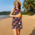 thumbnail image 3 of Balery Red Rose Flower Vestidos de verano para mujer con estampado: vestido holgado sin mangas, vestido playero informal y cómodo para días calurosos., 3 of 7