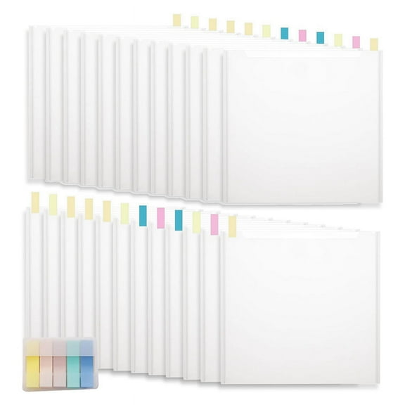 24PCS Scrapbook Paper Storage Organizer, 12X13 Inch Clear Scrapbook Paper Organizer with 100PCS Sticky Index Tabs