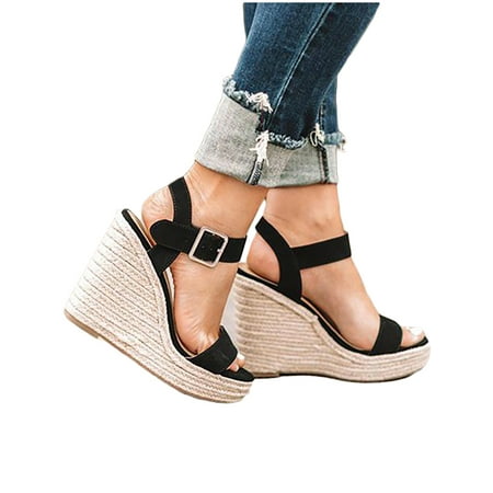 Lallc - Women Wedge Heel Platform S Sandals Buckle Peep Toe Shoes ...