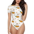 thumbnail image 1 of Bingfone Rabbit And Carrot Pattern Women's Round Neck Bodysuit, Tight Snap Button Short Sleeve Bodysuit, Suitable for Party, Sports, Daily Wear-Medium, 1 of 7