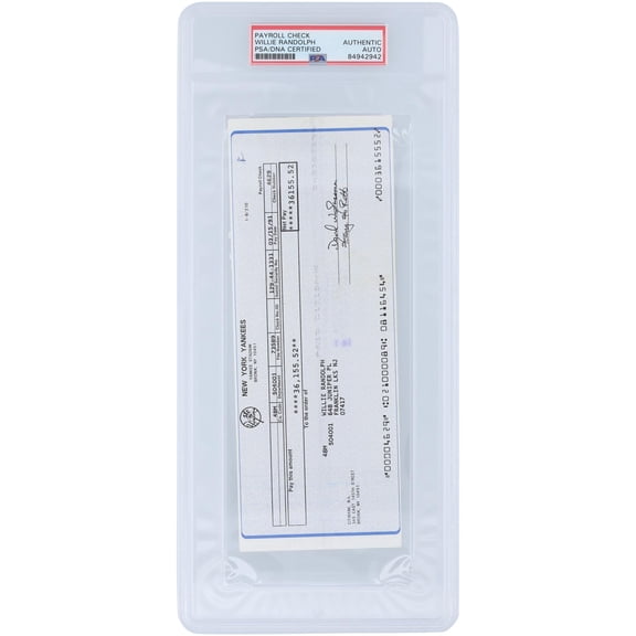 Willie Randolph New York Yankees Autographed Check from March 15, 1991 - PSA 84942942 - Fanatics Authentic Certified