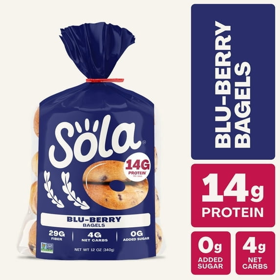 3 PACK Sola Bread Blu-Berry Bagels, Non-GMO, 12 oz, 4 Count