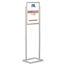 M&T Displays Metal Eco Info Board, Silver 18x24 Inches Slide-In Poster Sign Holder 1 Tier Double Sided Floor Standing Pedestal Advertising Display with Backing and Anti-Glare PET Cover