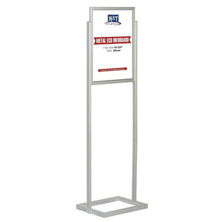 M&T Displays Sign Holder Stand, Silver 18x24 Inch Poster Frame Double Sided  Slide-In Aluminum Easy Loading Floor Standing Pedestal Advertisement Post