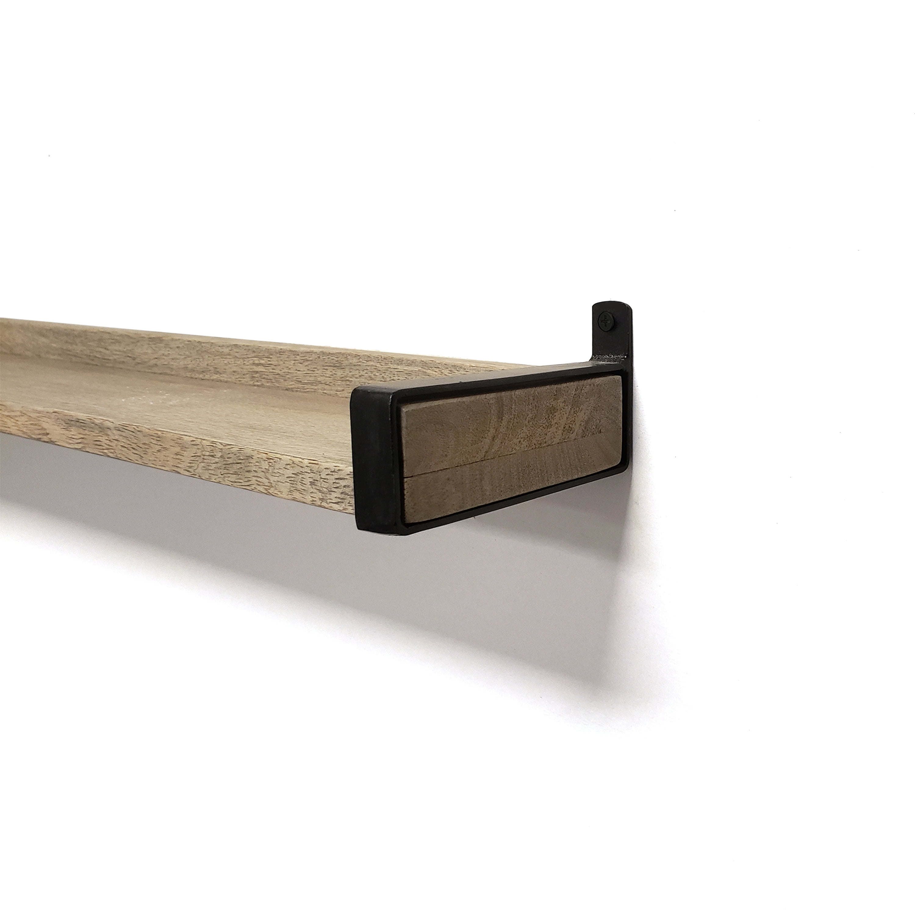 InPlace Mango Wood Industrial Iron Bracket Ledge Shelf, 48Wx5Dx3.5H, Driftwood