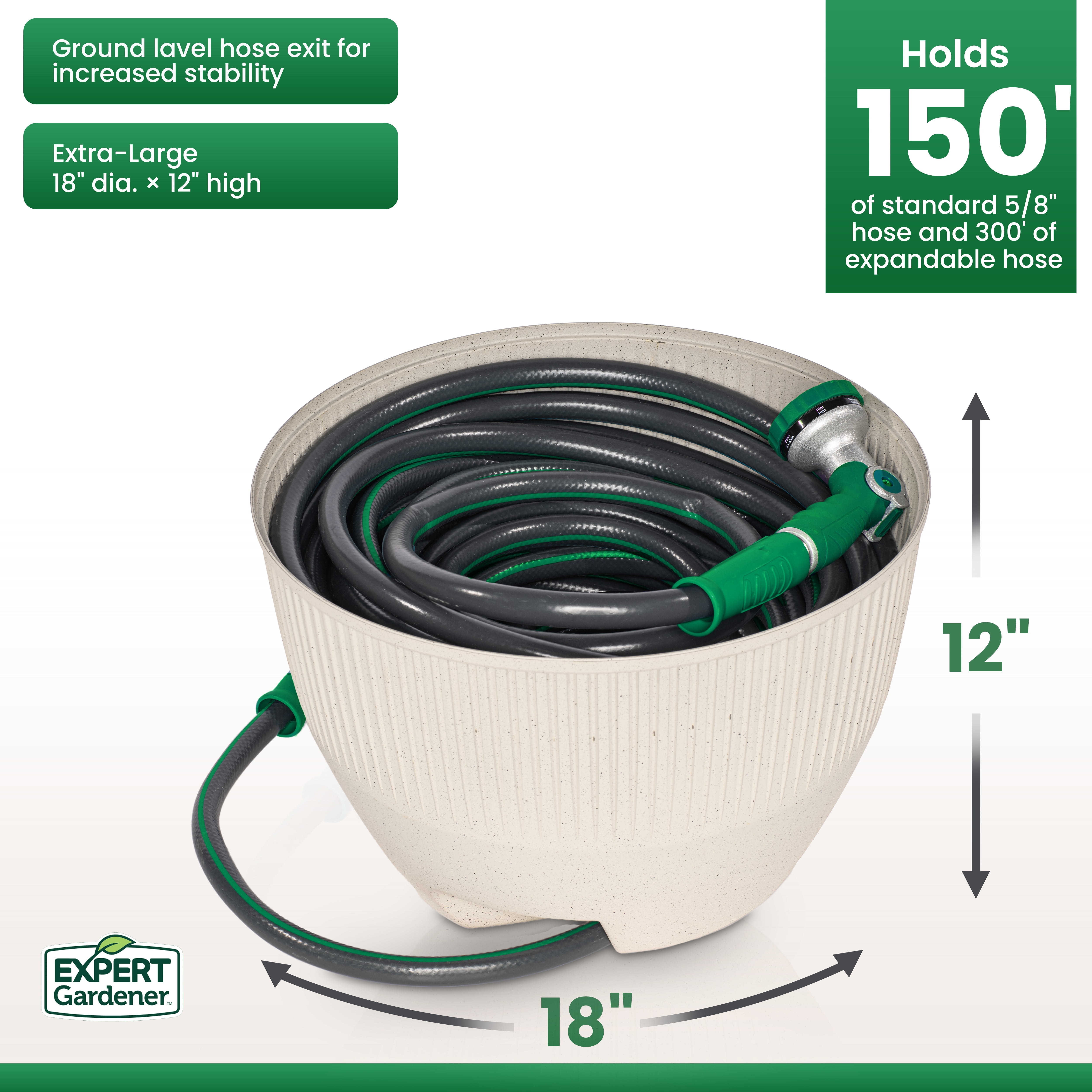 Expert Gardener Hose Pot in Resin with Built-in Drainage and Stone Finish 18" W x 18" D x 12" H