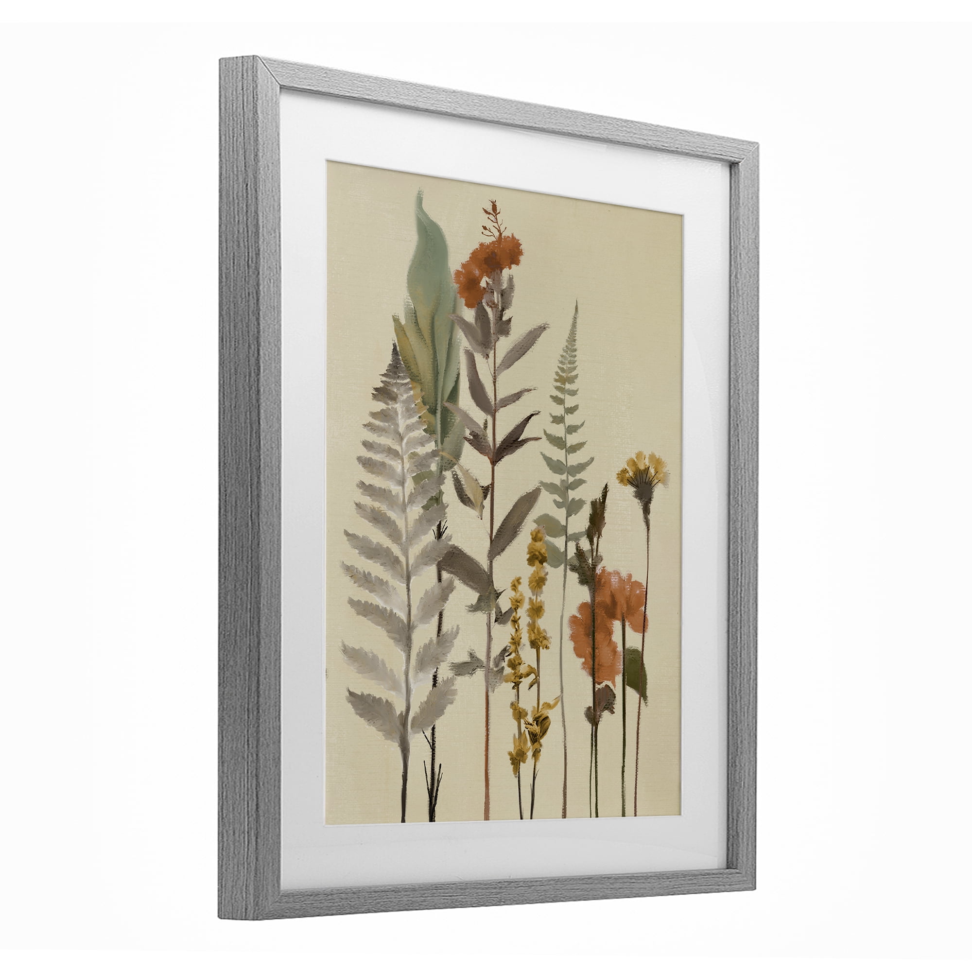 Stupell Industries Fall Botanicals and Ferns Gray Framed Print Under Glass, design by Elizabeth Medley