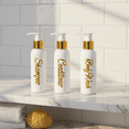 thumbnail image 6 of uMadeUs Shampoo and Conditioner Dispenser - Essentials Toiletry Bottles - Shower Refillable Shampoo and Body Wash Soap Pump Bottle – 3x 3oz Containers - White Round Gold 1, 6 of 9