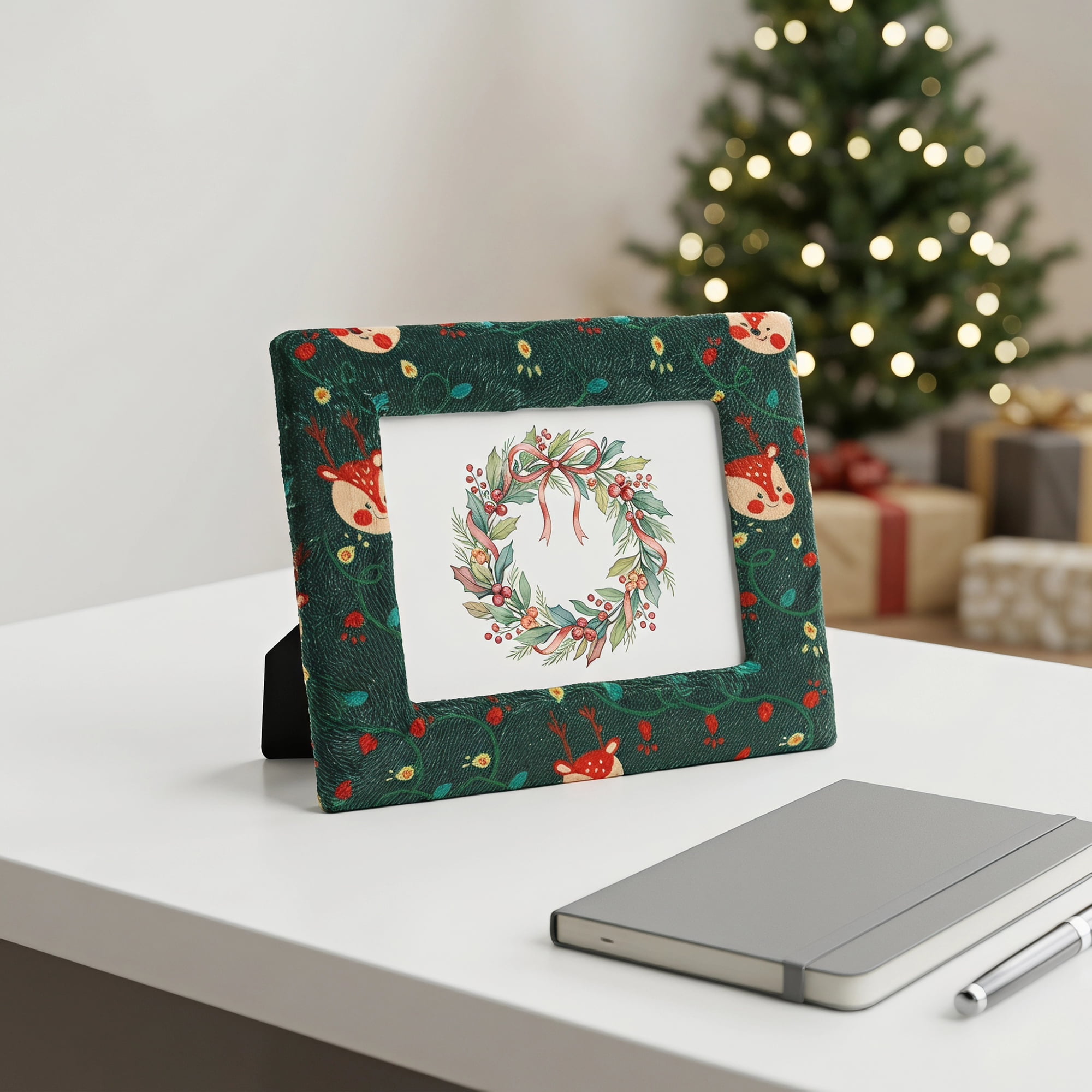 Unique Bargains Christmas Plush Furry Cozy Holiday Photo Frame Black Christmas 4" x 6"